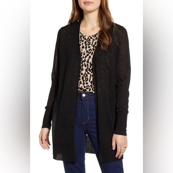 Halogen size XL Black Open-Front Duster Length Cardigan Linen Viscose Blend - Picture 1 of 9